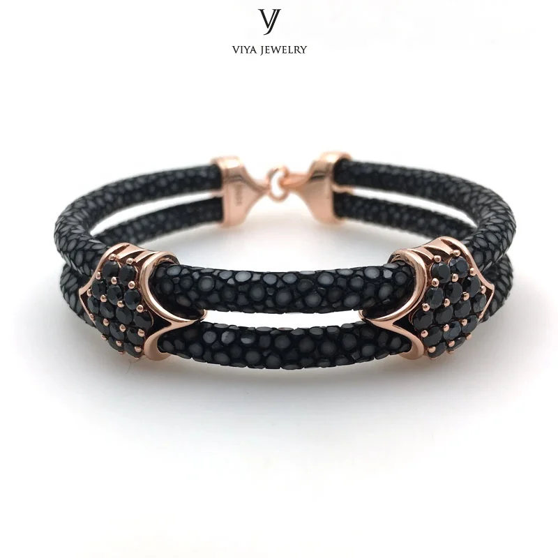 

Custom logo 925 sterling silver jewelry with leather bracelets