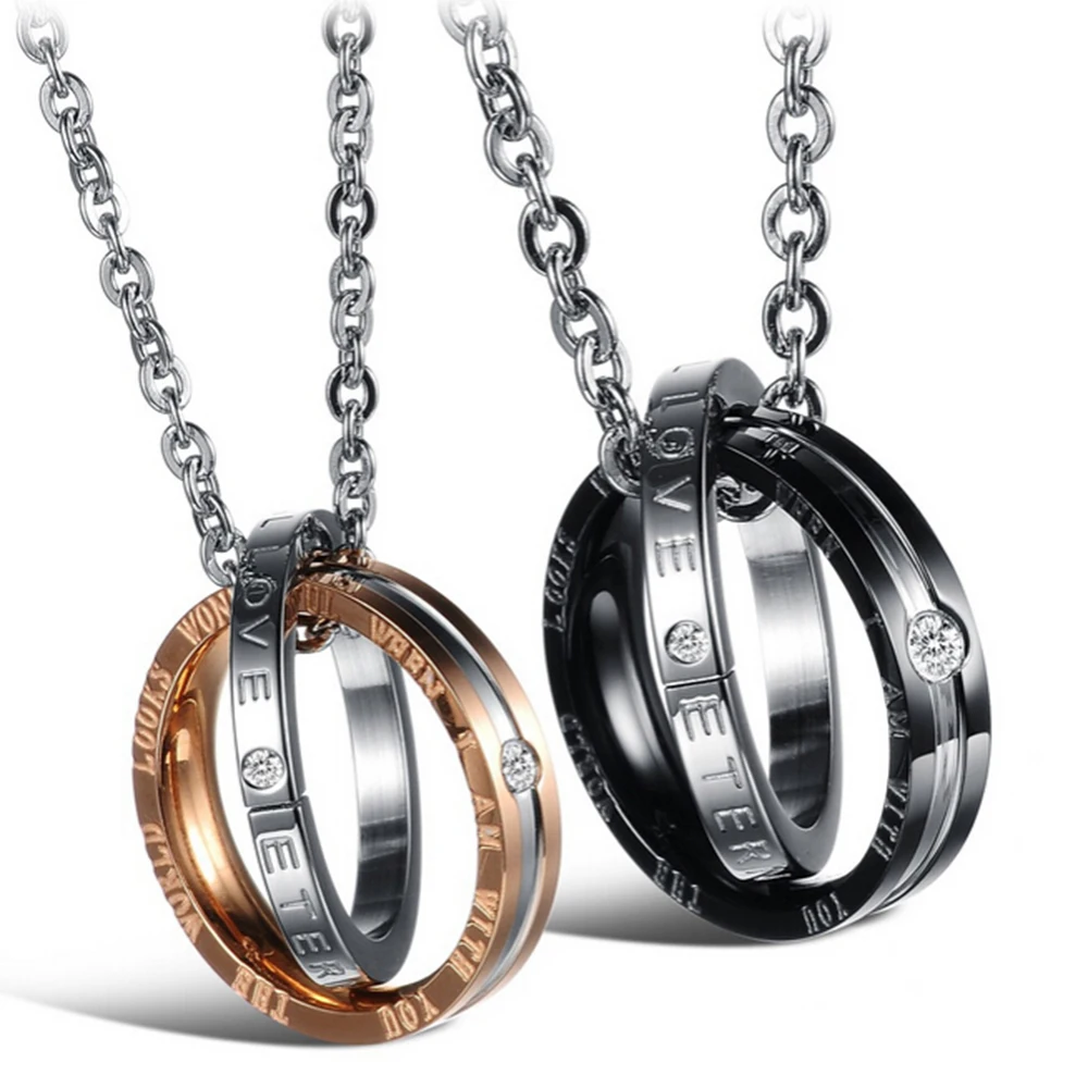 

fashion couples Crystal necklaces pendants for women lovers stainless steel statement Lover necklace