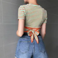 

custom logo women vogue striped t shirt for women