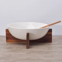 

Concise restaurant banquet used big round white eco friendly modern salad bowl ceramic with wood stand