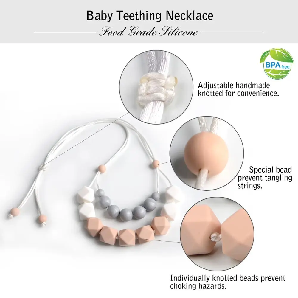 BPA Free 100% Silicone Baby Teething Necklace Silicone Teether Pendant for Nursing Moms 17