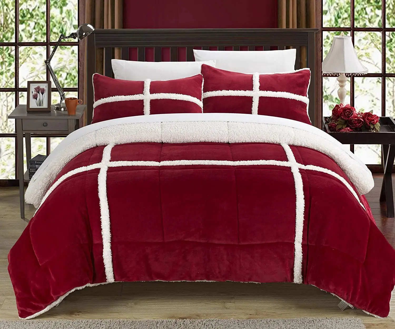 Comforter Set With Lined Sherpa And Plush Quilted - Buy Comforter Set ...