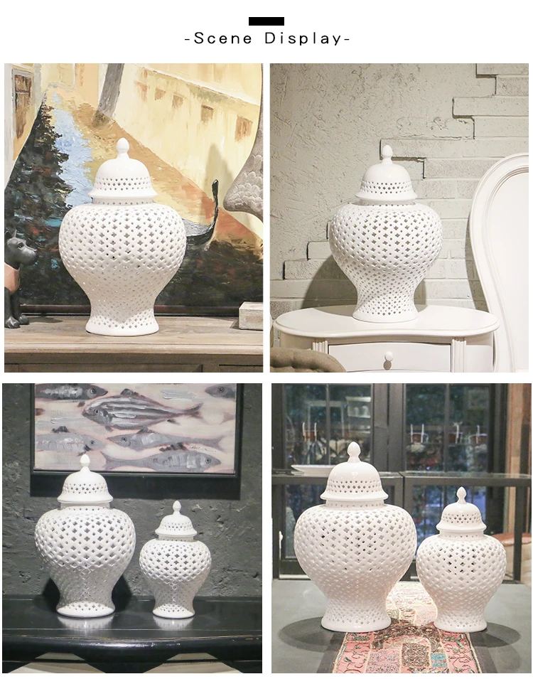 Wholesale Modern White Ceramic Hollow Out Temple Jars Porcelain