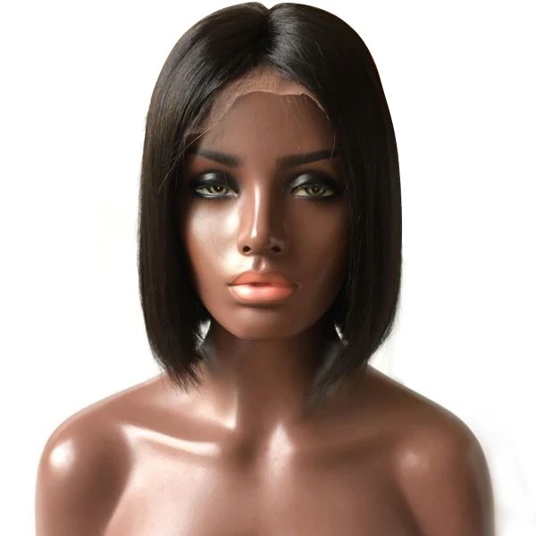 

Free Shipping Right Part Short Straight Malaysian Virgin Human Hair Bob Full Lace Wig for African Americans