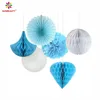 Blue and white paper fan water-drop shape honeycomb Pom Poms paper flower paper lantern for party decor