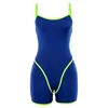 Sexy Summer Buckle Open Back Bodycon Jumpsuit Neon Color Patchwork Romper Women Overalls Playsuits Streetwear
