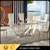 Fashion 6 chair seaters stainless steel fiber dining table set with glass CT017