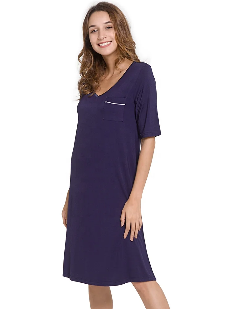 With Pocket Long Sleep Shirt Women Night Dress Sleepwear - Buy ...
