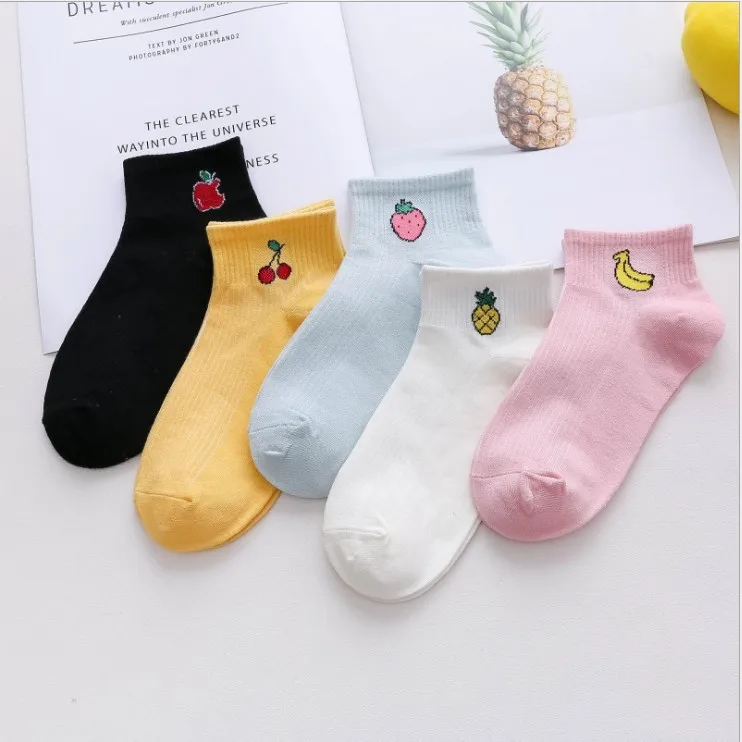 

YUELI custom art fresh fruit boat socks women ankle cotton socks, Multicolor