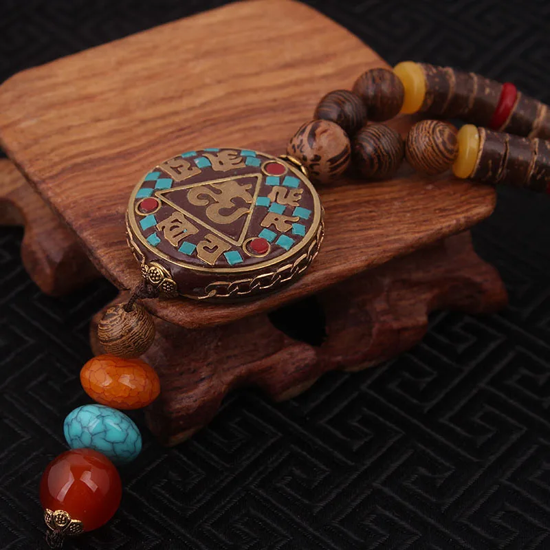 

fashion evade ethnic necklace, nature stones vintage round plate Nepal jewelry,handmade sanwood bodhi beads vintage necklace