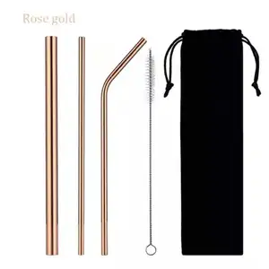 Image of stainless steel 18 8 eco friendly custom metal straw drinking straw brush reusable straws