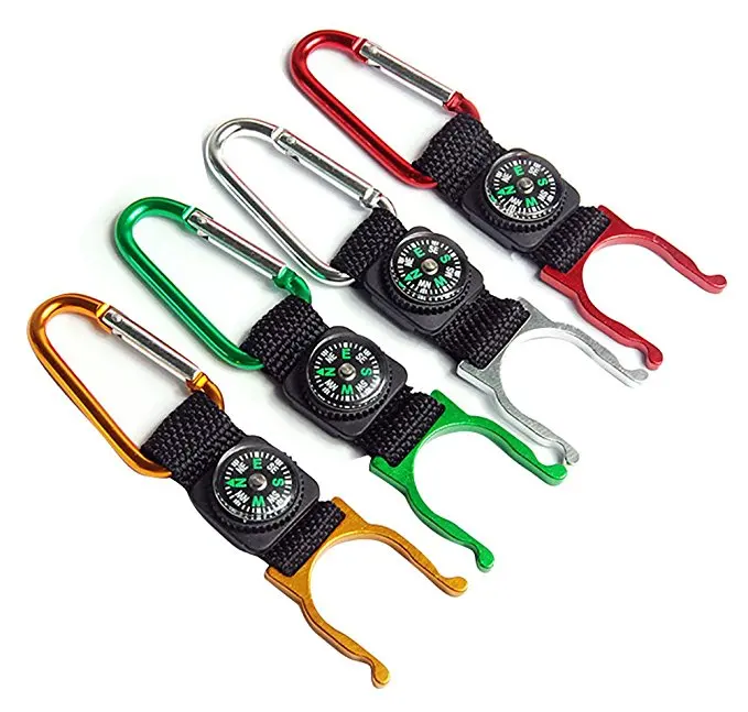 

Mini Compass Carabiner Clip 3 in 1 Keyring Keychains Water Bottle Hooks Clips for Outdoor Hiking, Random