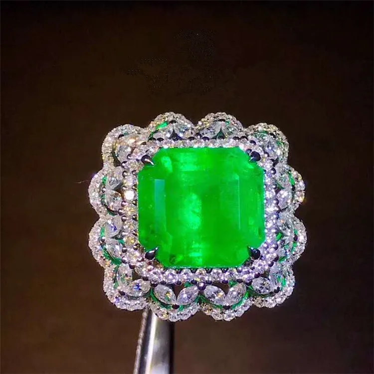 

China jewelry 18k gold South Africa real diamond natural Colombia vivid green emerald rings/pendant dual model for women