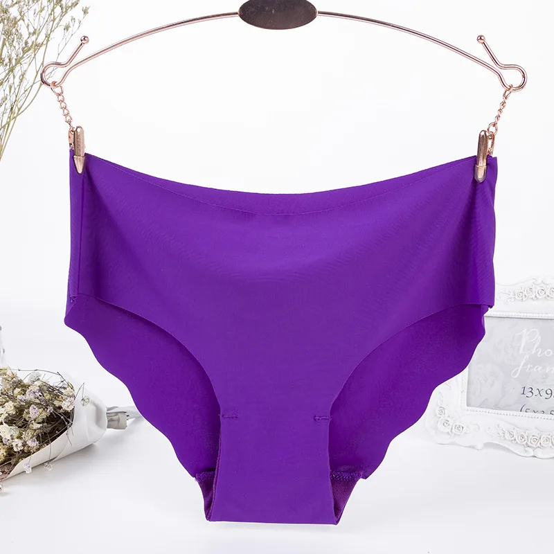 Wholesale Plus Size High Waist Pure Color Breathable Sexy Ladys Silk Seamless Briefs Panties