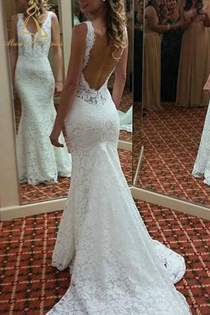 Deep Plunge Wedding Custom Bridal Gown 2018 Decent Fish Style