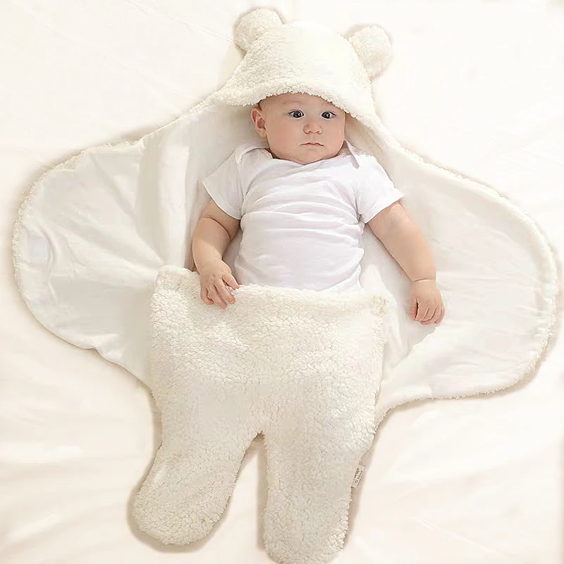 

Newborn Cute Cotton Plush Receiving Baby Swaddle Wrap Sack For New Baby Sleeping Bag
