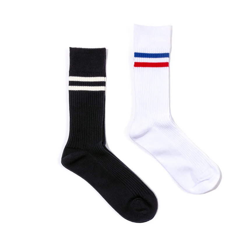 

OEM Wholesale High Quality Mens Soccer Colorful Striped Football Anti-foul Cotton Socks, Black;white