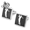 Luxury Stainless Steel & Black Enamel & Playing Golf Pattern Cufflinks for Men