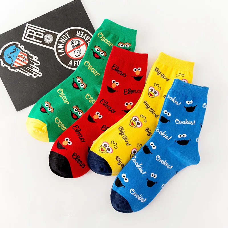 

Cartoon Sesame Street Big Bird Socks Cookie Monster Elmo Fashion Novelty Funny Comfortable Women Cute Happy socks, As shown