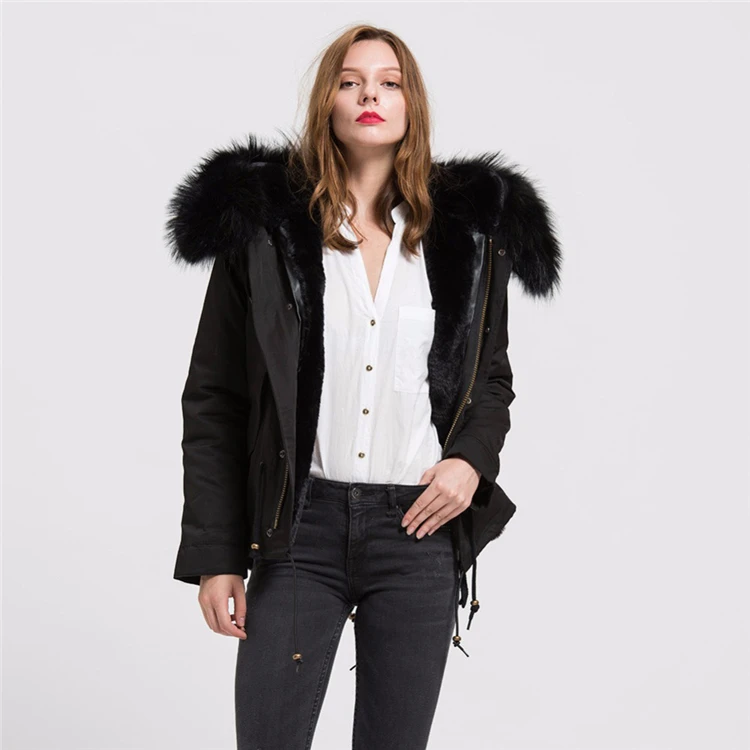 

Fashion Real Big Raccoon Fur Collar Parka New Winter Women Coat Faux Fur Lining Parker Jacket, Customized color