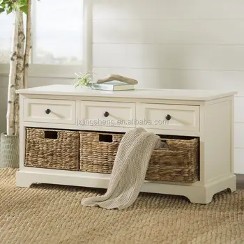 Ivory Wooden Storage Bench Entryway Seat Mud Room Bedroom Entry Shoes Baskets Finland Import Furniture Shoe Rack With