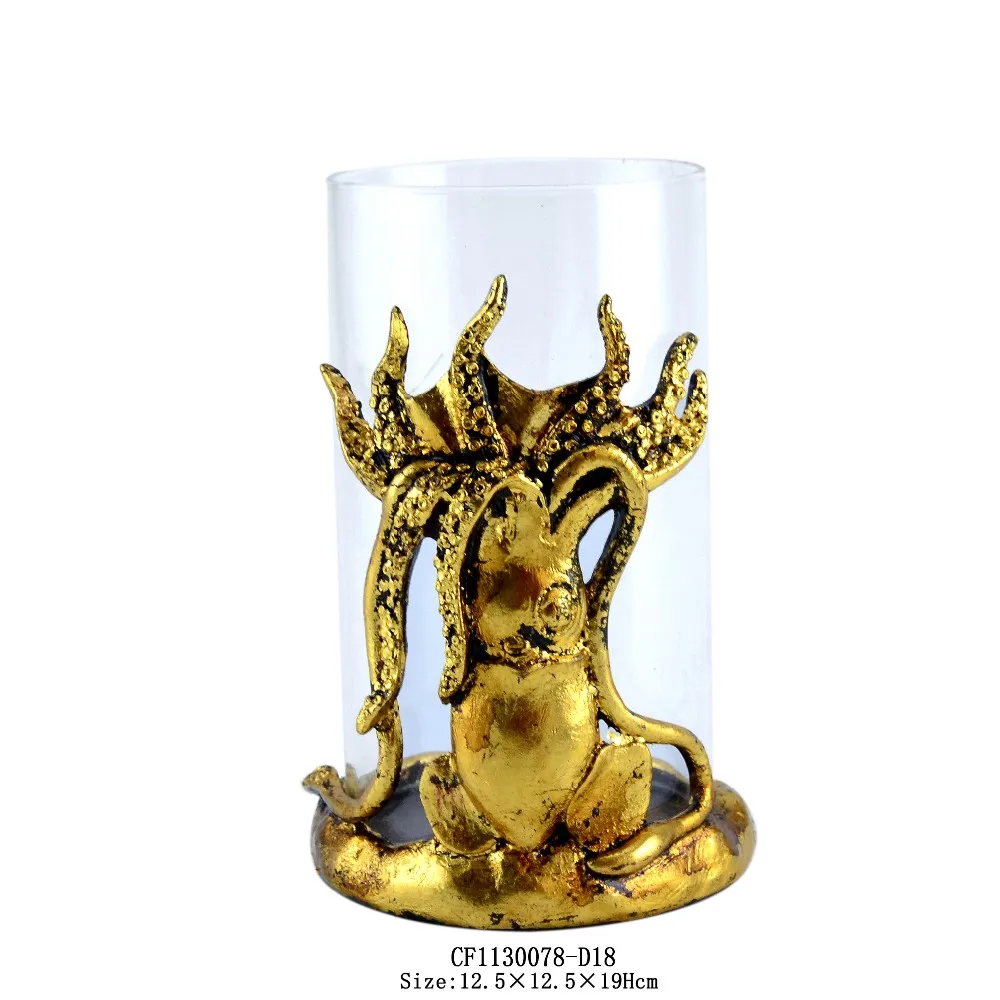 Resin Starfish Octopus Shaped Glass Candle Stick Holder Gold Home Decor factory