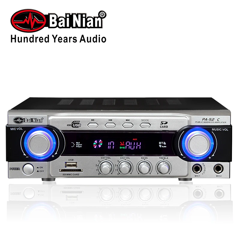 

Bai Nian Public Address System Audio Mini Amplifier Power Home Stereo Sound Receiver Mixer Karaoke System Speaker 100V Output,, Silver