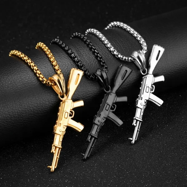 

Initial HipHop Jewelry 18K Gold Plated AK47 Submachine Gun Necklace, As pictures
