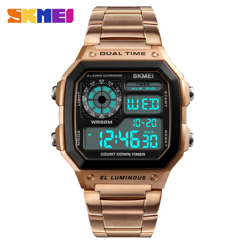 

SKMEI 1335 Business Watches Men digital Waterproof Casual Watch Stainless Steel Digital Wristwatch Clock Erkek Kol Saati