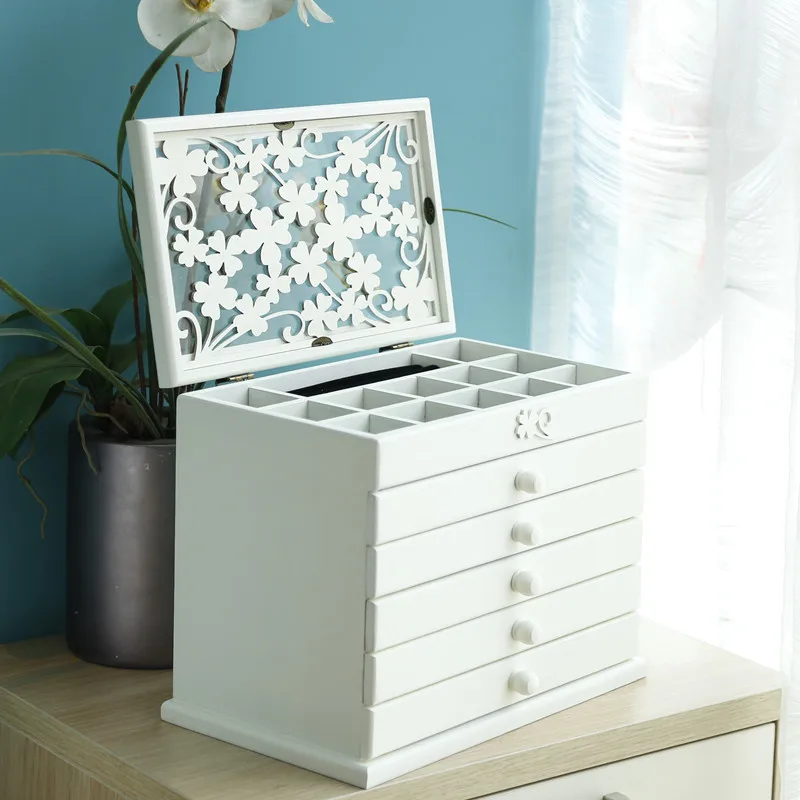 

2021 Luxury Made in China Customized Wooden Jewelry display Box home white wood jewelry box