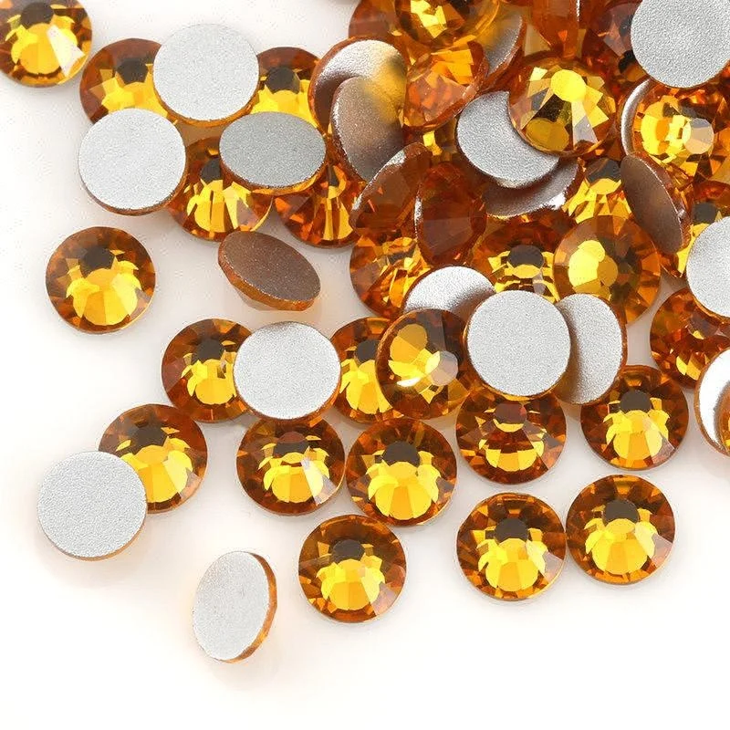 

All Size Bulk Loose Gold Yellow Glass Round Flat Back Rhinestones for Clothes Garment Decorations, Gold yellow rhinestone