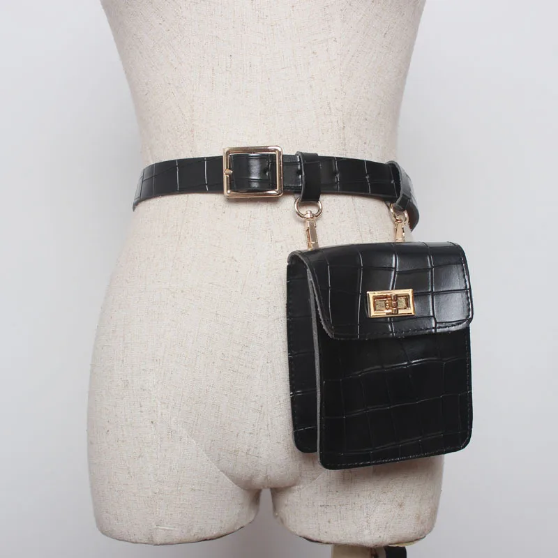 

Shenglu 2021 New waist bags purse ladies sport travel flap crocodile belt decorative pockets belt small square bag SLYB2354