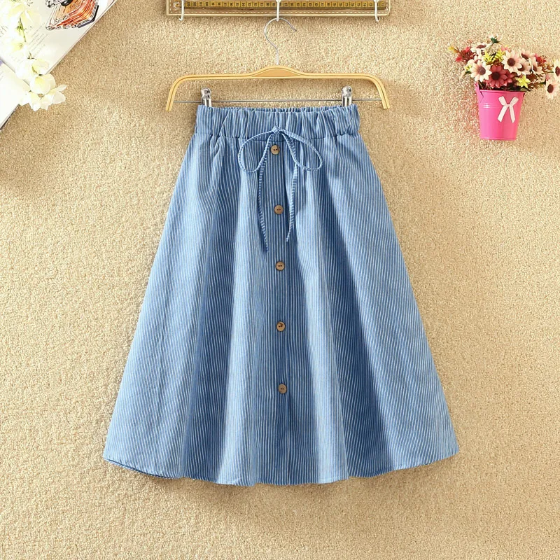

F20805A 2019 summer Long denim skirt with high waist for women, Dark blue;light blue