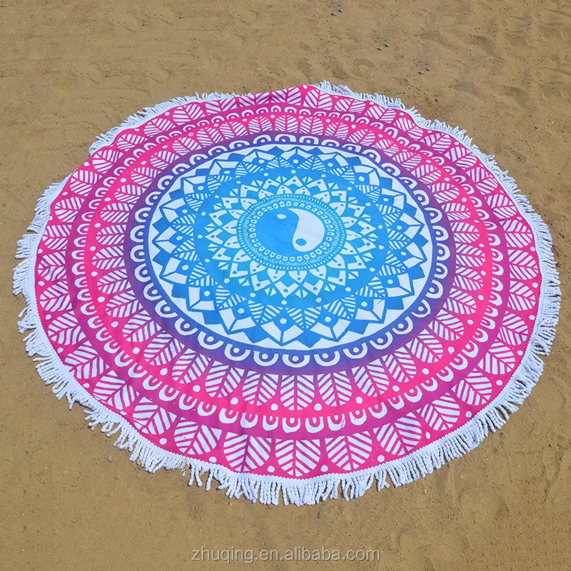 Top Quality 150cm Cotton Round Velvet Beach Towel With Promotional Price
