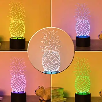 Pineapple 3D Illusion Lamp LED Pineapple Ananas Night Light for Living Bed Room Decoration USB Operated Changing Colors Desk Tab