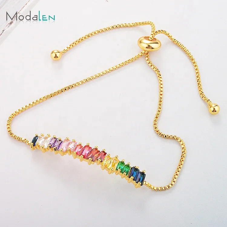 

Modalen Women Stainless steel Chain Stone Tennis Rainbow Bracelet Jewelry, Gold