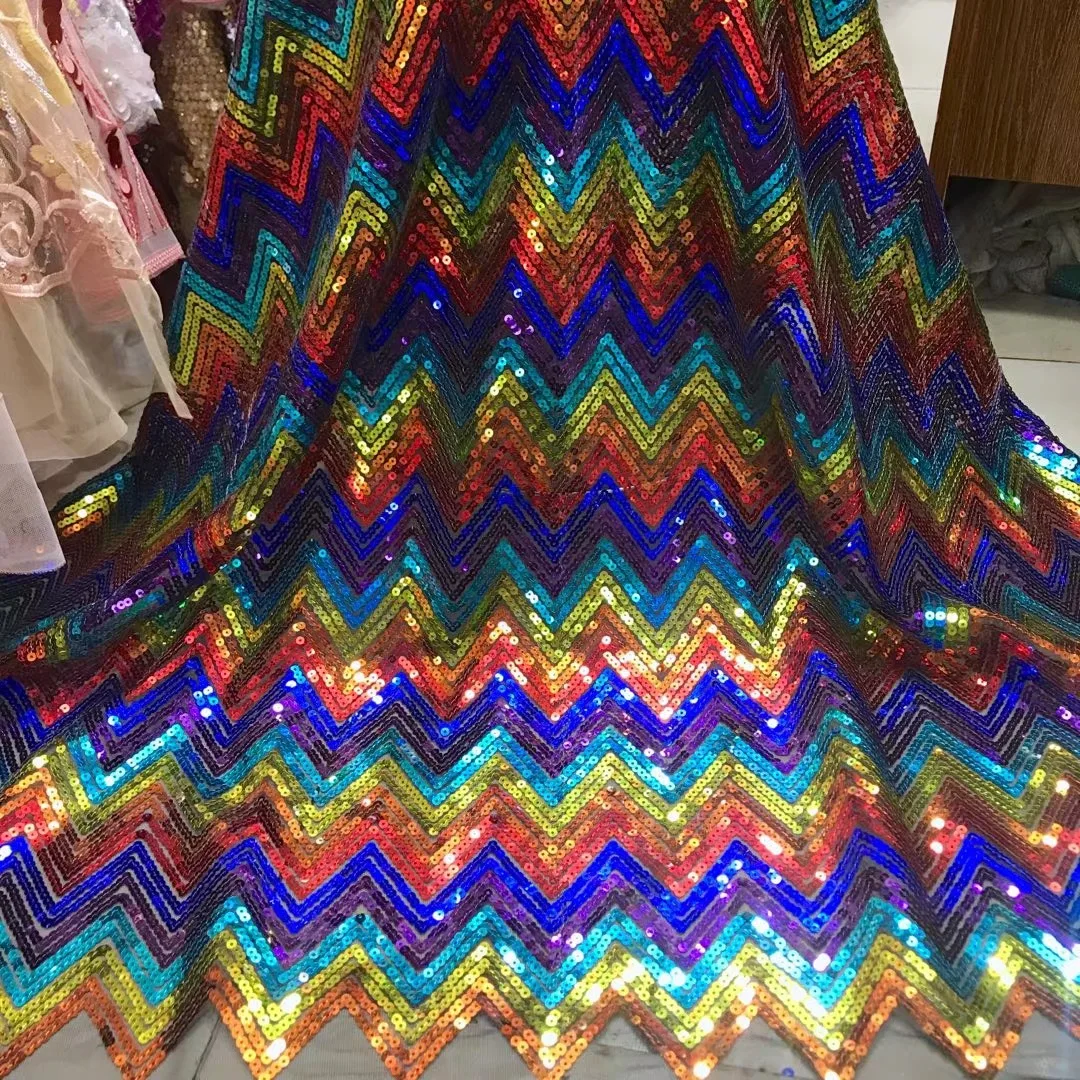 

Beautifical Wholesale french lace with sequence net tulle lace fabric colorful sequins lace material for dresses ML5N333, 1 color