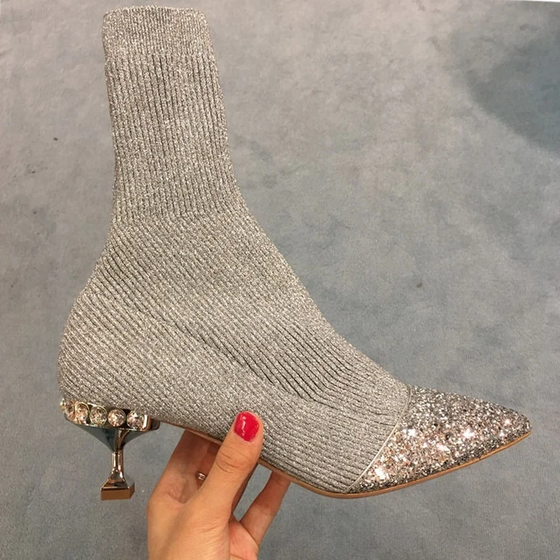

OEM 2018 Fashion Women Heels Elastic Knit Boots Long Sock Boots, Customized