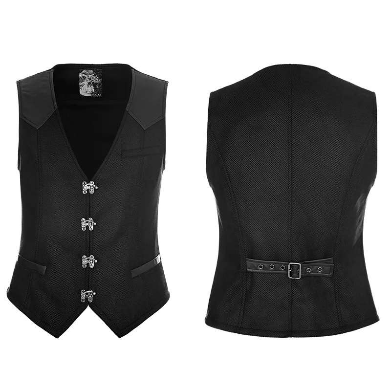 Wy862 Steampunk Metal Rock Buttons Men Twill Waistcoat With Pockets