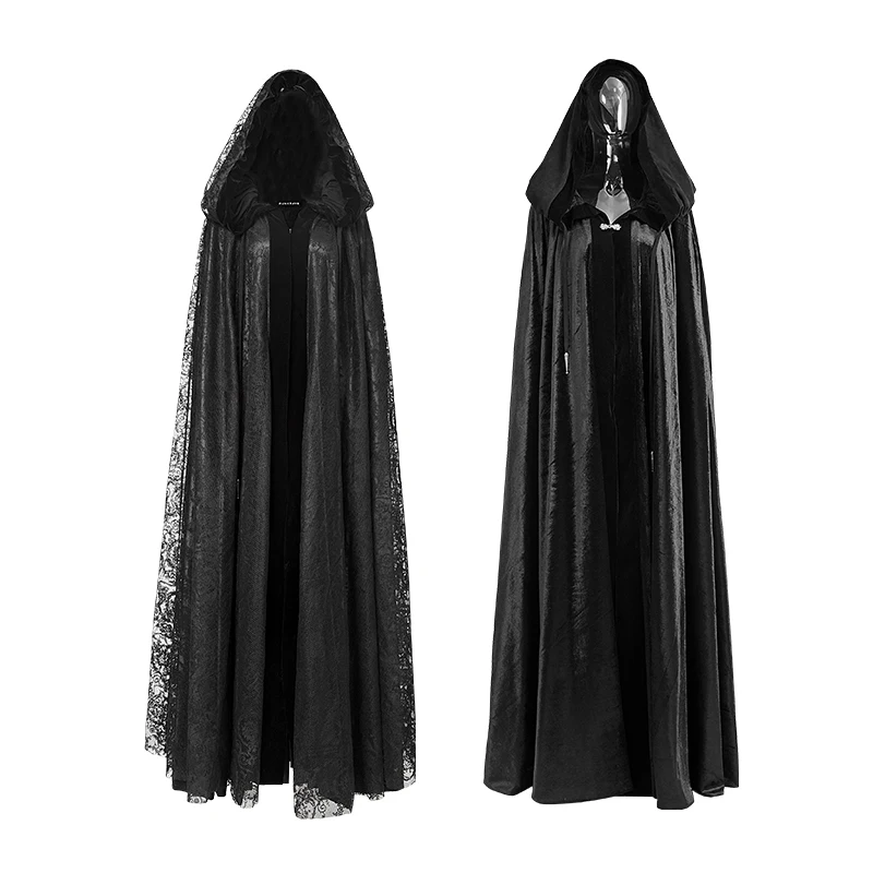 Hallowmas Y-629 black reversible Gothic flower pattern velvet fabric big cape long coat