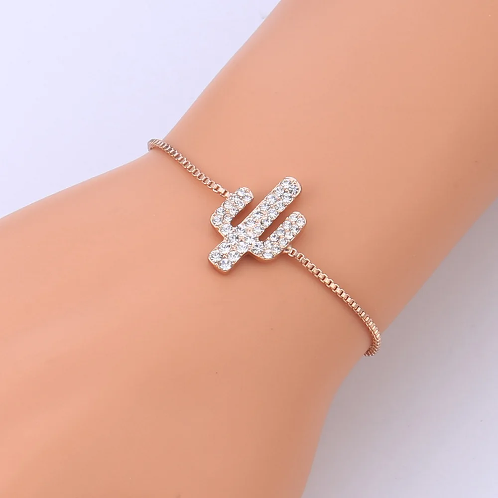 

2018 New Model Best Selling Pendant Style Cute Dainty Saguaro Cactus Bracelet Charm Adjustable Slider Bracelet For Gift