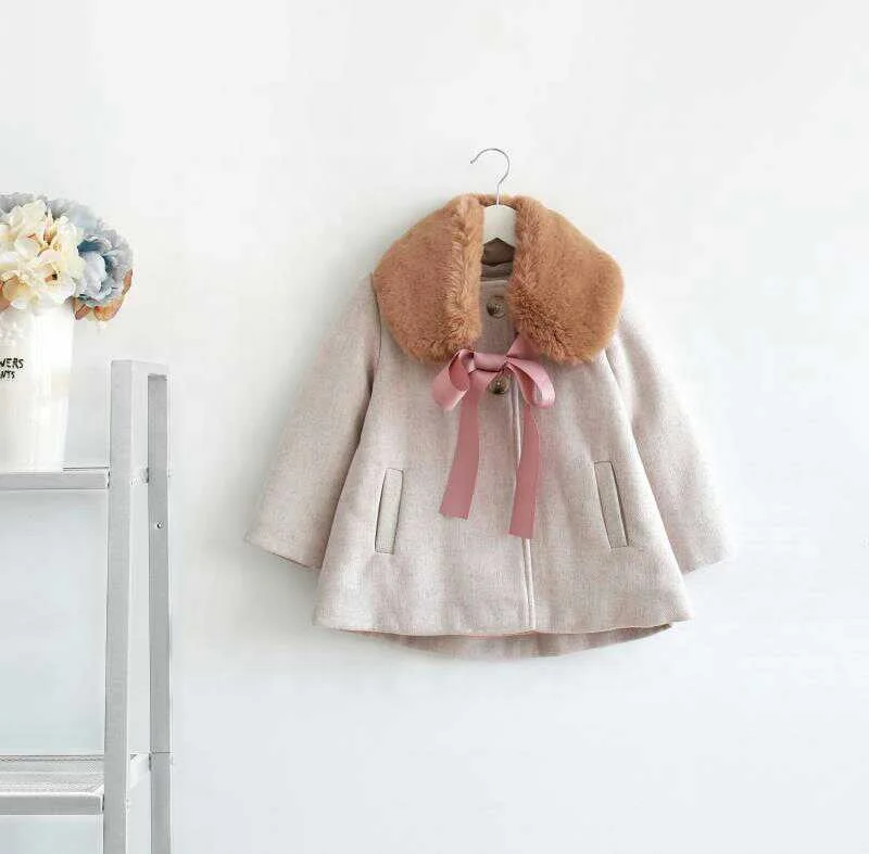 

girls winter jacket wool coat faux fur collar toddler baby clothes boutiques fashion children clothes wholesale ready made