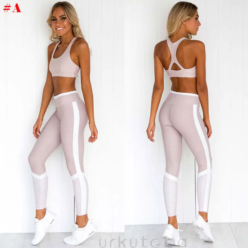 

Women's Crop Top Yoga Pants Gym Workout Outfit Set Athletic Apparel