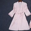 Spring Summer Women Lady Wholesale Silk Bridal Robe Sleepwear Fabric Satin Lace Bathrobe