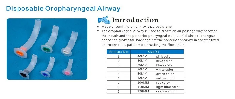 Oropharyngeal Airway Sizes Medical Consumables Guedel Cannula Smooth ...