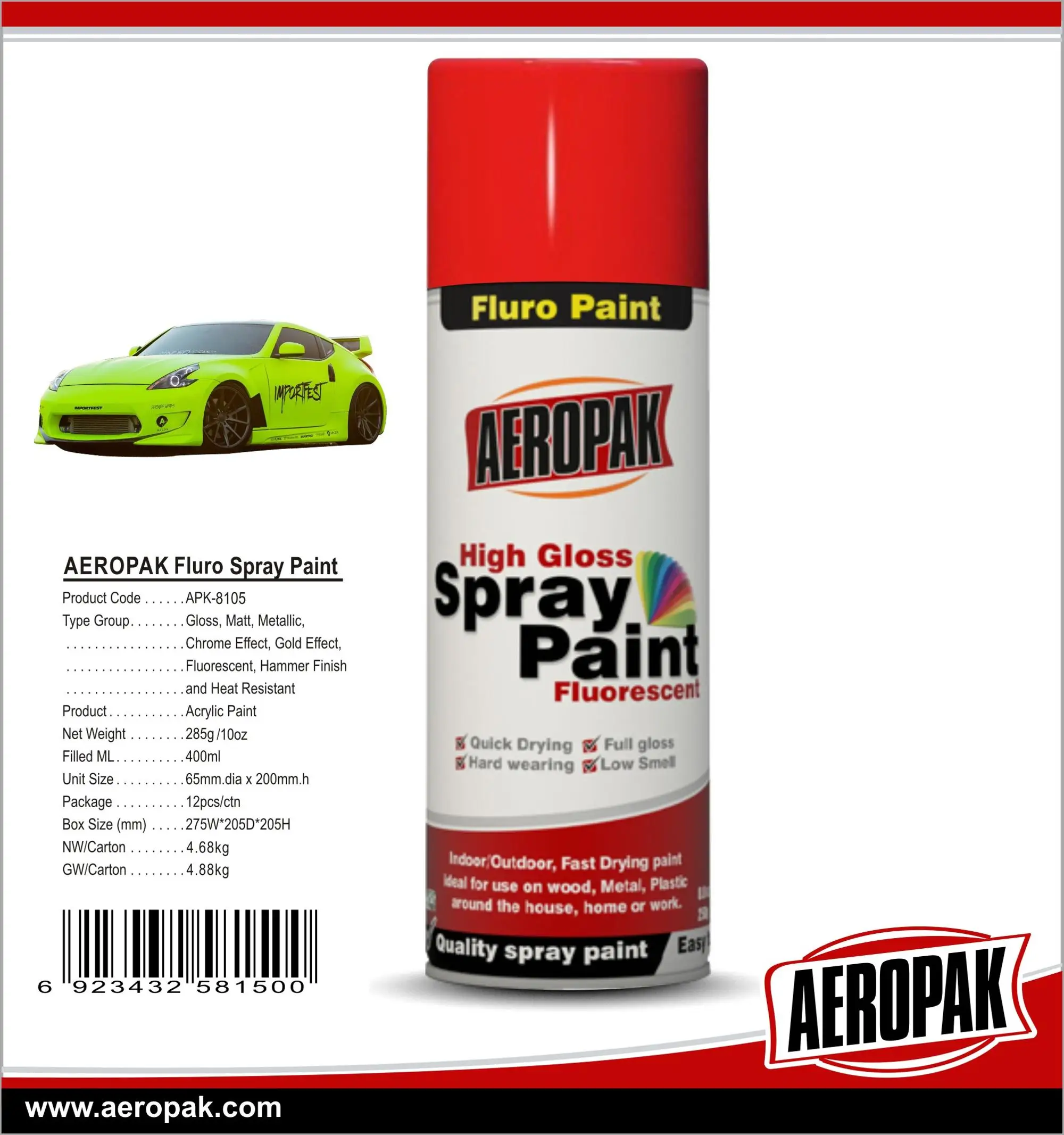 
AEROPAK Fluorescent Spray Paint pintura fluorescente en aerosol pintura spray 