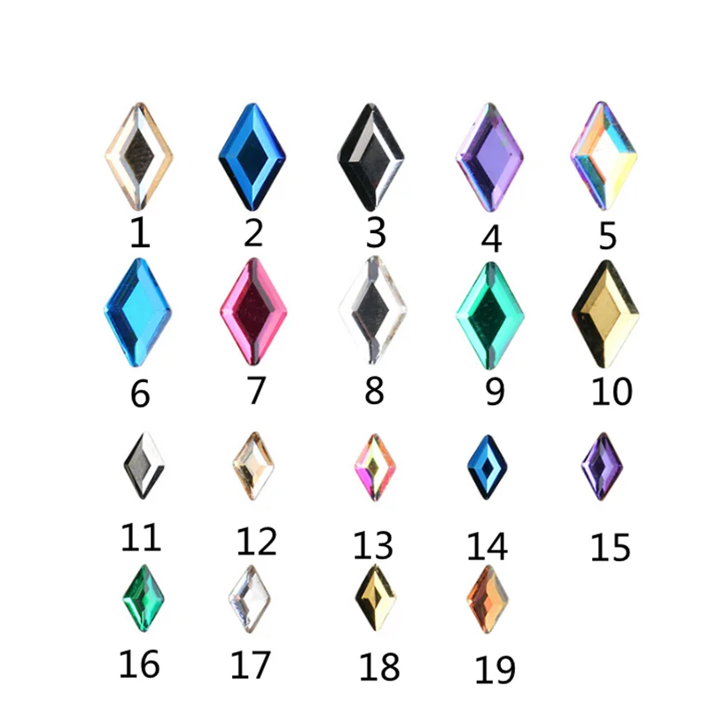 

New arrival Colorful K9 shinning Rhombus shaped flatback nail art fancy rhinestone for diy nail art tips 1-19, As picture color