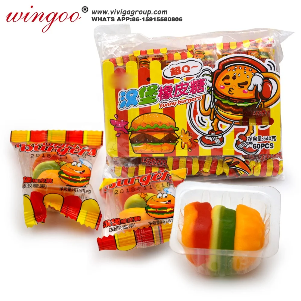 
chewing hamburger shaped gummy candy gelatin candies for wholesale 