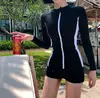STOCK Zipper Three Pieces Rash Guard Women Surf Rashguard Swimsuit Long Sleeve Swimwear Surfing Bathing Suits