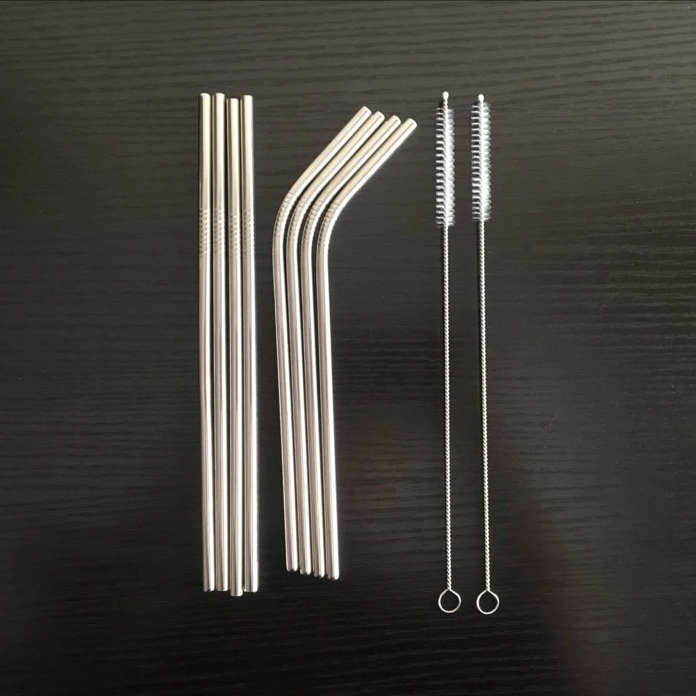 Straight And Bent 18/10 Stainless Steel Straws With Cleaning Brush